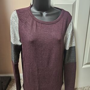 Pink Clover Burgundy and Gray Long Sleeve Colorblock Top